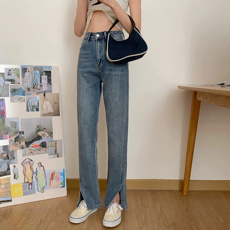 

N0403 New retro wash all-match high-waisted wide-leg denim trousers