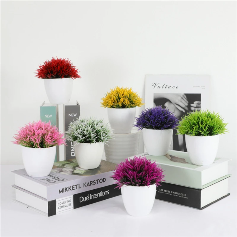 

1Pc Decorative Pots with Artificial Plants Fake Flower Bonsai Small Cute Pot Plants Office Desk Ornament Garden Home Decoration