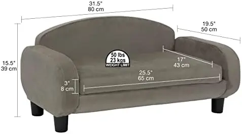 

& Purrs Modern Pet Sofa 31.5" Wide Low Back Lounging Bed with Removable Mattress Cover in Espresso/Sand