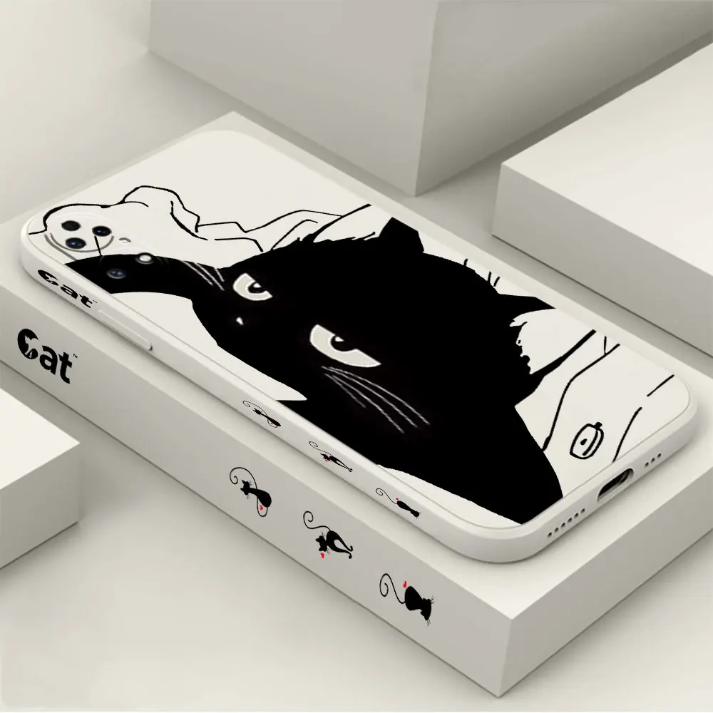Funny Black Aggrieved Cat Phone Case For Huawei P60 P50 P40 P30 P20 Mate 50 40 30 20 20X 10 Colour Liquid Silicone Cover Funda