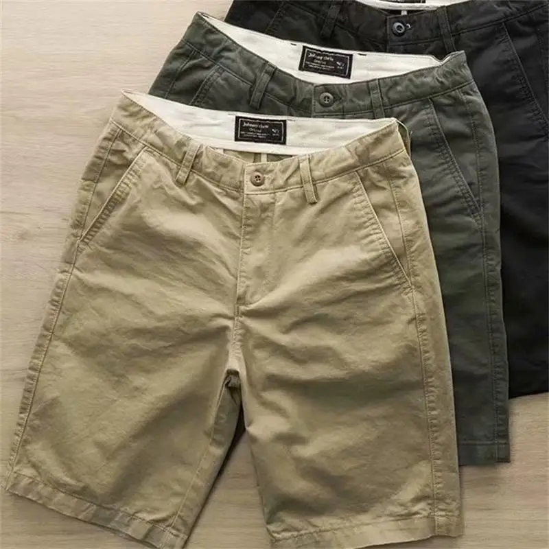 Men's Summer Fashion All-Match Leaky Knee Casual Shorts Lightweight Thin Pocket Zipper Solid Color Leisure Work Trousers Male