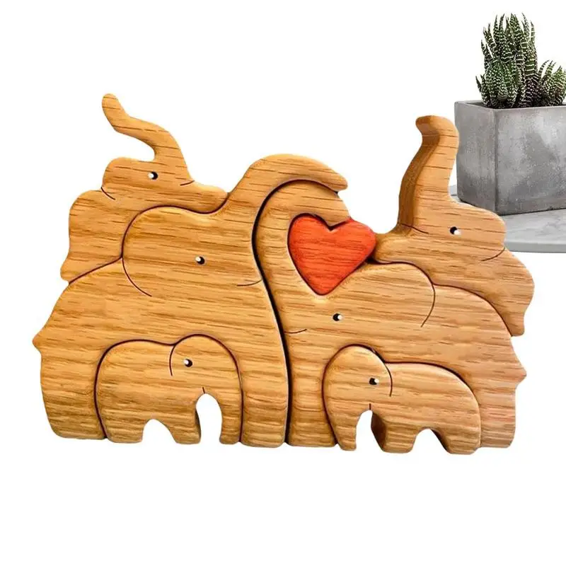 

Wood Elephant Table Ornament Sculpture Family Elephant Craft Figurine Desktop Carving Model For Elephant Pet Lovers Home