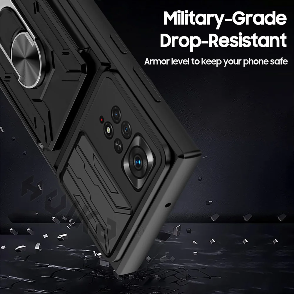 detachable card holder phone case for xiaomi 11t pro redmi note 11 10 poco x4 x3 pro max slide stand kickstand ring camera cover free global shipping