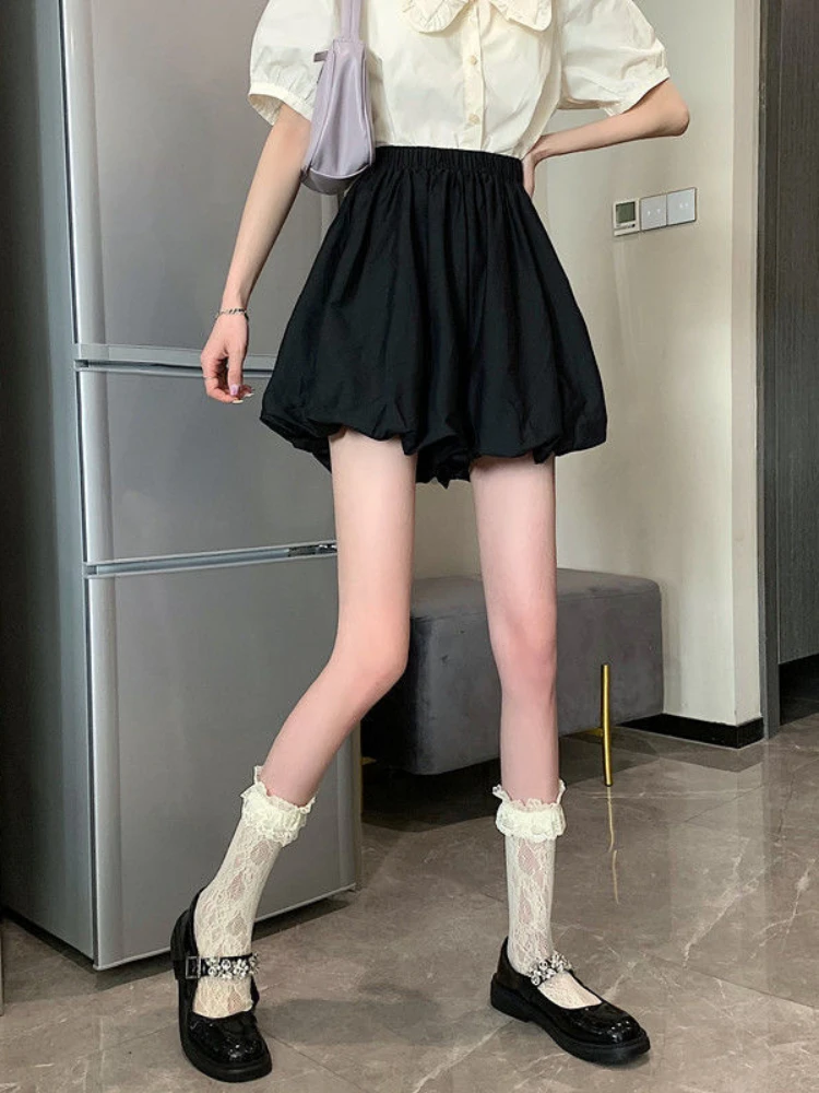 ADAgirl Black Bloomers Elastic Wasit A-line Mini Shorts Skirts Summer Casual Classic Korean Fashion Cute Solid Balletcore Bottom