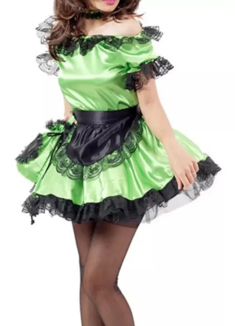 Зеленое атласное платье для девочек-сисси костюм горничной косплея на заказ