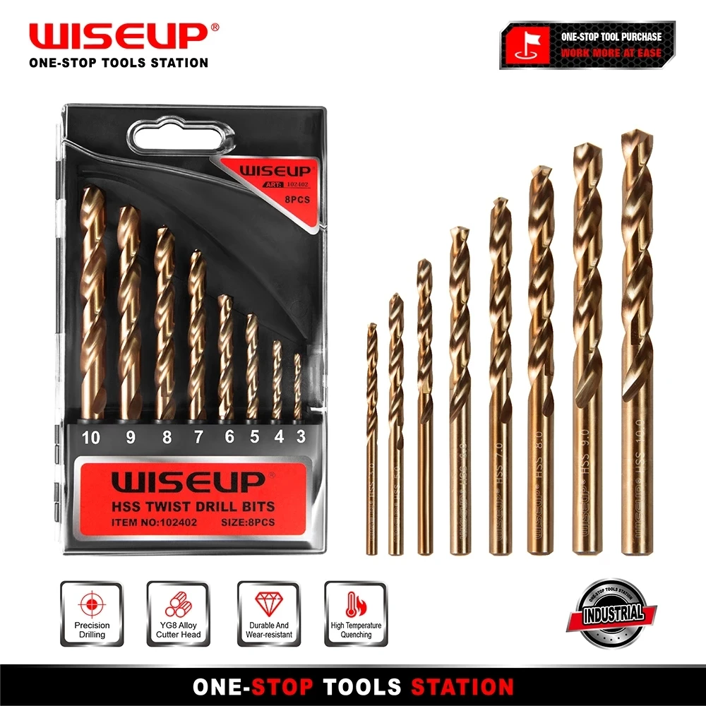 

WISEUP 8PCS High Speed Steel Drill Bit Set Spiral Metric Twist Metal Drill Bit for Woodworking Multi-Function3/4/5/6/7/8/9/10mm