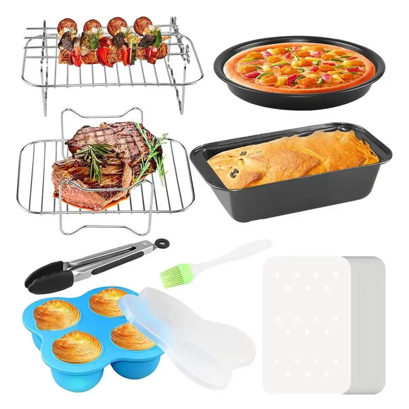 

Accessories Set BPA Free Tools Set Of 8 Set Fit For 8QT With Pizza Pan Skewer Rack And Metal Holder Nonstick Coating