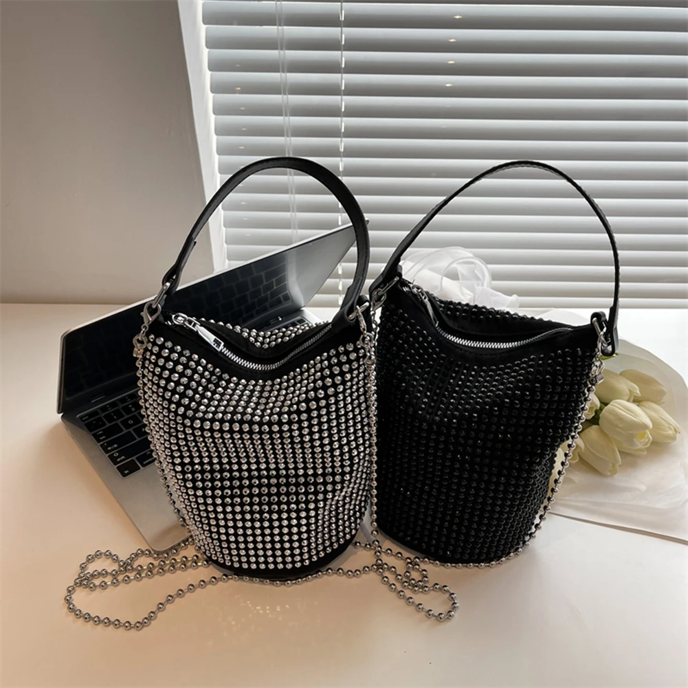 

Black Silver Women Diamonds Tote Bag Punk StyleWoman Rhinestone Shoulder Bags Ladies Clutch Purse Handbags Small Crossbody Bags