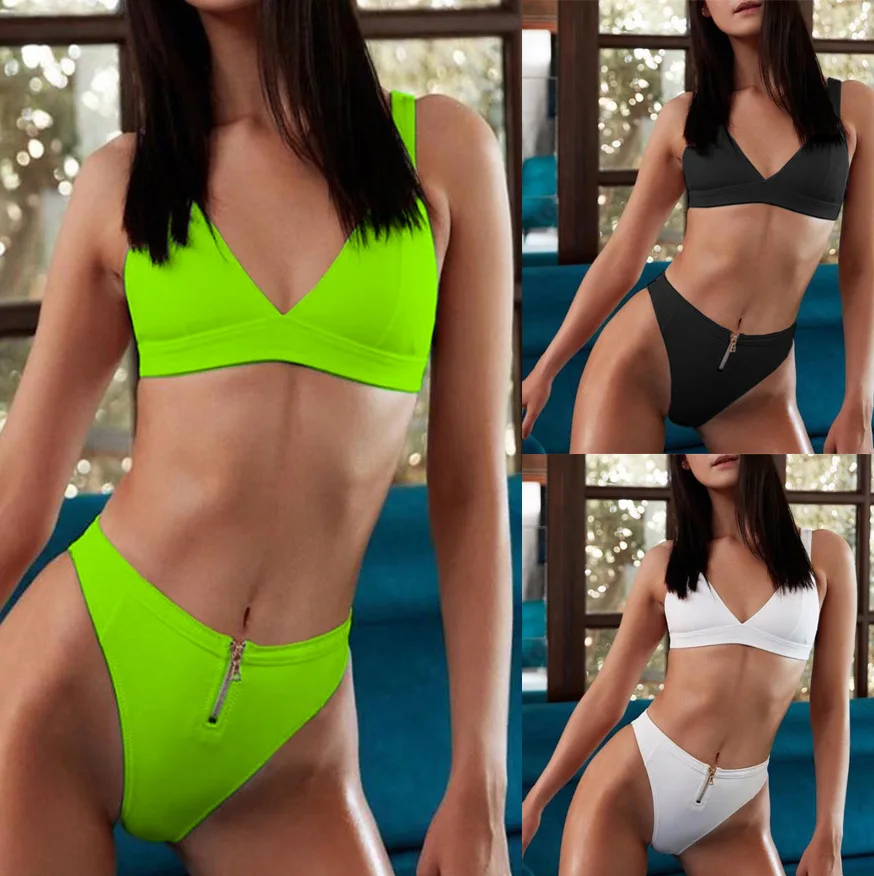 

Женский раздельный купальник на молнии, сексуальное бикини с вырезами