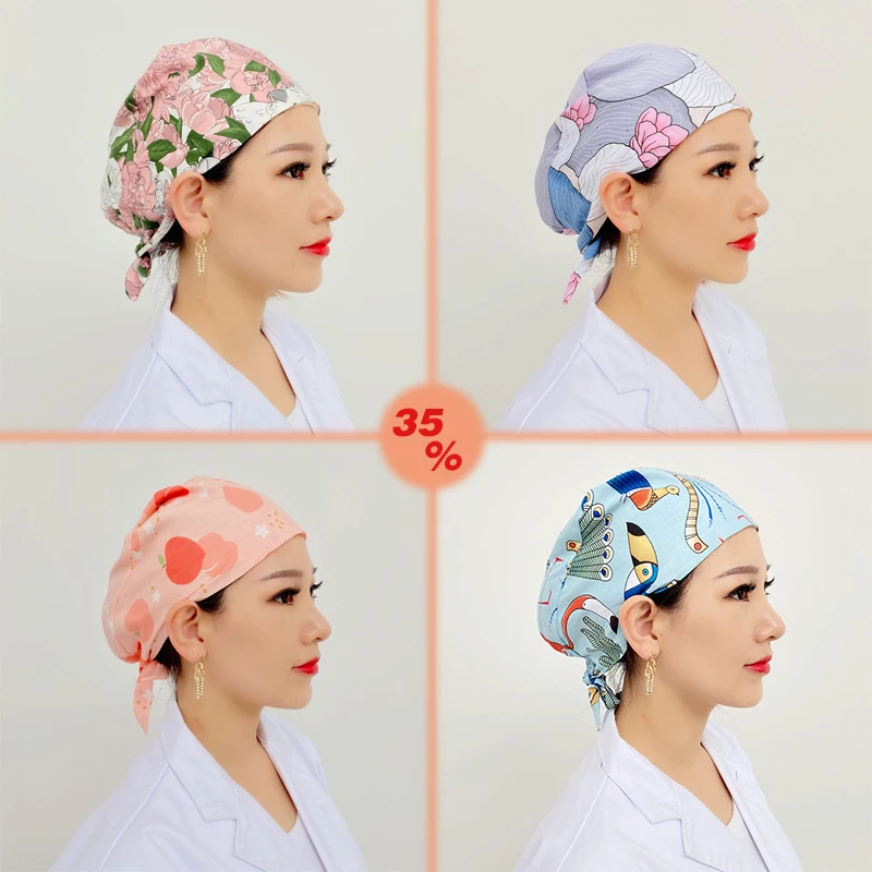 

Cartoon Printing High Quality Surgical Caps Woman Dentist Working Beauty Salon Scrubs Nurse Hat Pet Shop Scrub