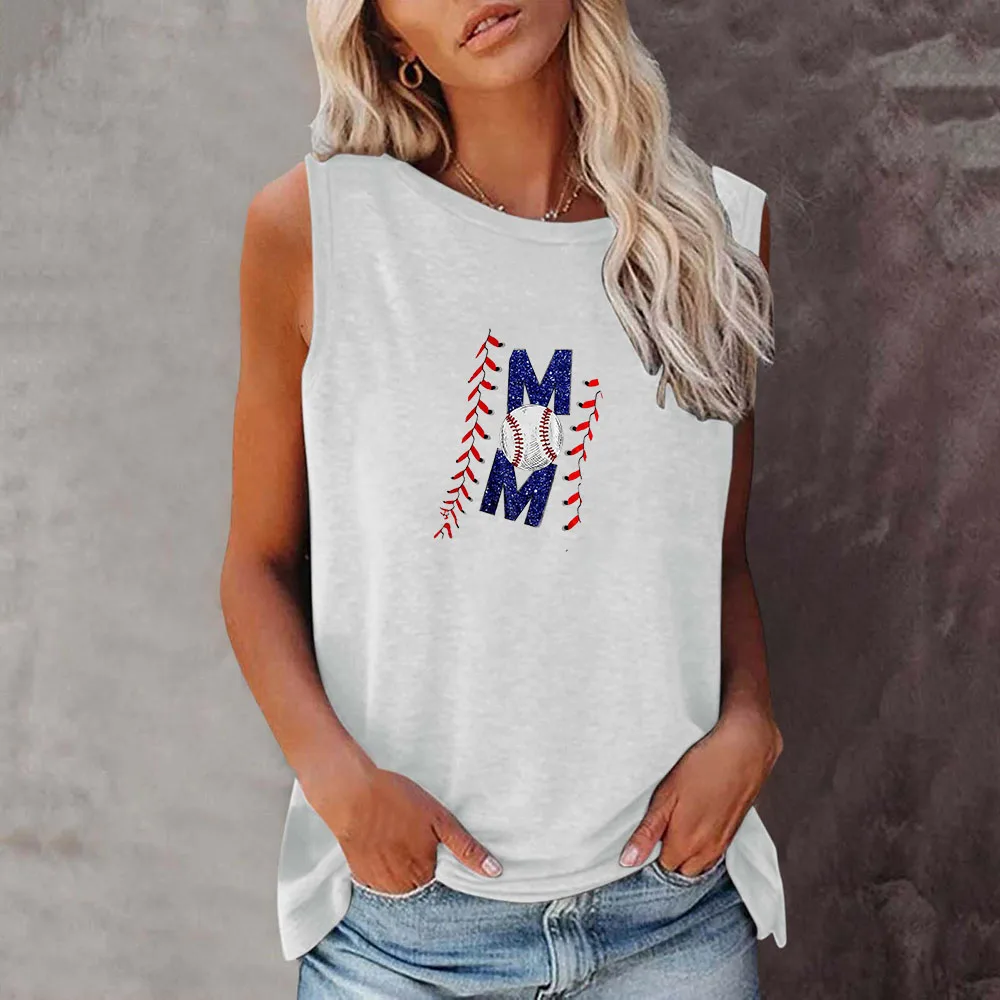 

Seeyoushy MOM Baseball Harajuku 2023 Summer New Women's O-neck Sleeveless T-shirt Women's T-shirt Trend Fashion Women's Clothing