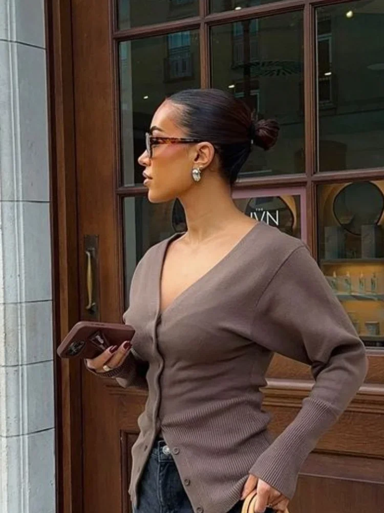 Элегантный однобортный женский облегающий однотонный кардиган модный вязаный