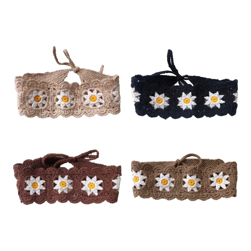 

Women Colorful Crochet Head Kerchief Cute Pattern Turban Tie Back Hair Kerchief