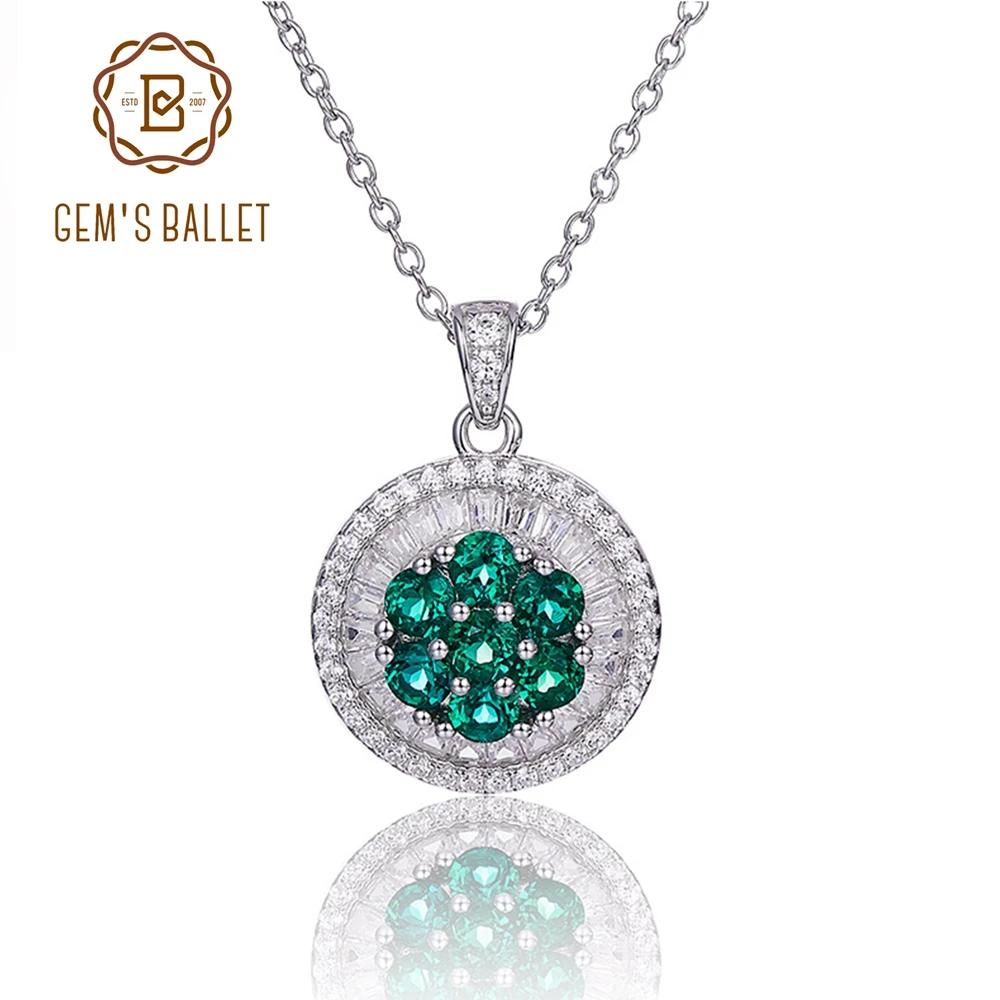 

Gem's Ballet 100% 925 Sterling Silver Kaleidoscope Necklace With Chain 45cm Pendant For Women Lab Green Emerald Gemstone Luxury