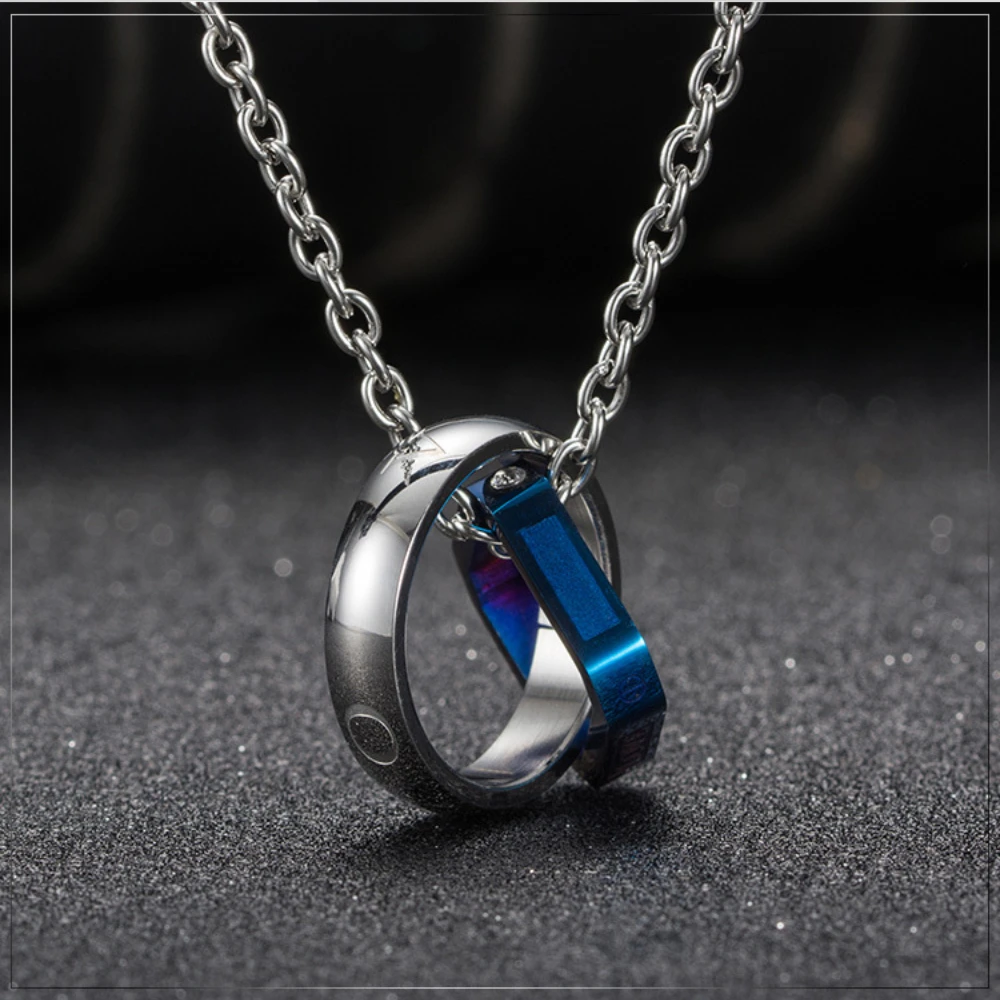 

Double Ring Love Life Pendant Necklace for Men Women Stainless Steel Couple Chain Fashion Jewelry Gift