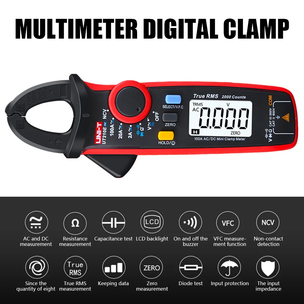 

UNI-T Clamp Meters UT210E Pro Digital DC AC Current Clamp Meter True RMS Pliers Ammeter Multimeter Frequency Resistance Tester