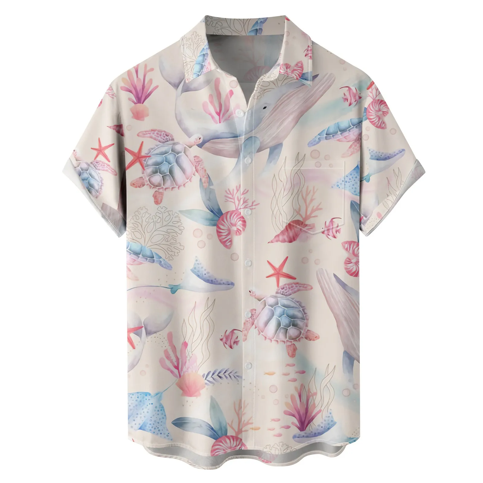 

Мужская Летняя Пляжная рубашка с коротким рукавом и отложным воротником