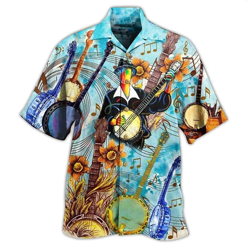 Hawaiian Cuban Collar Music Shirt For Men 3d Musical Men's Guitar Shirt Casual Short Sleeve Oversized Tops Tee Shirt Men Camisa
