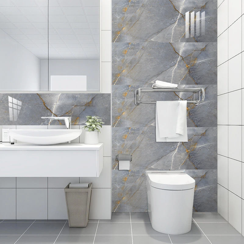 

10pc White Gray Marble Pattern Tiles Sticker Kitchen Backsplash Waterproof Bathroom Home Wall Decor Peel & Stick Wallpaper Decal