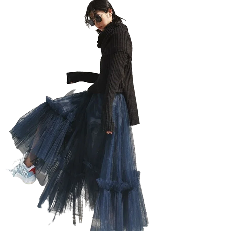 Юбка-макси Женская плиссированная сетчатая с высокой талией и оборками - купить