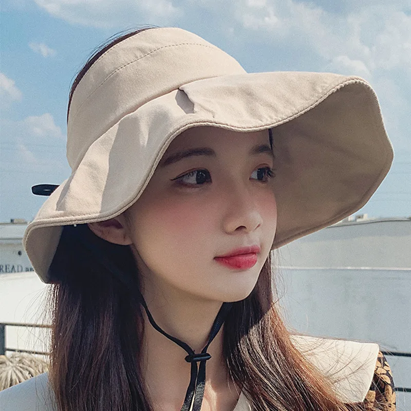 

Korean UV Air Top Sun Protection Hat Women's Summer UV Protection Face Cover Sun Hat Wide Brim Bow Fisherman Sun Hat