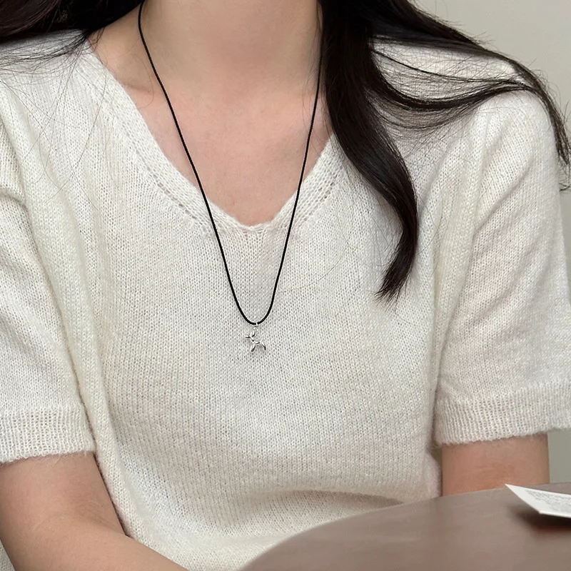 

Black Rope Balloon Dog Necklace Women's 925 Sterling Silver East Gate Adjustable Sweater Chain Spring/Summer New N0464