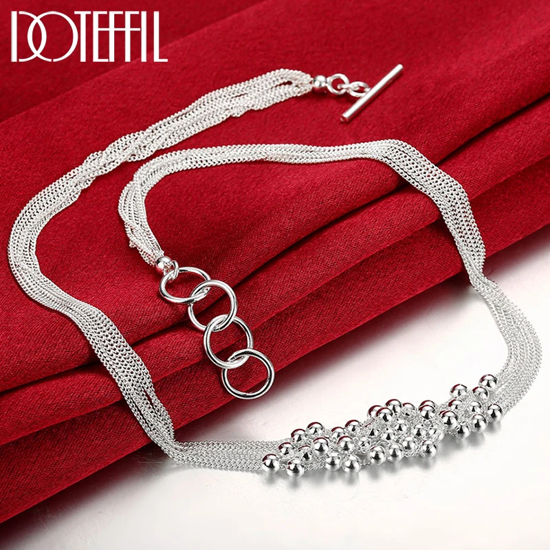 

DOTEFFIL 925 Sterling Silver Smooth Grape Beads Multi-Chain Necklace For Women Fashion Wedding Engagement Party Charm Jewelry