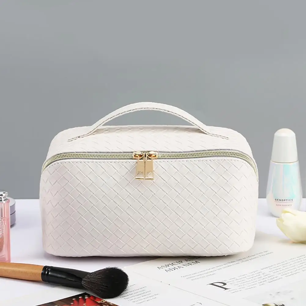 

Large Makeup Bag Leather Cosmetic Bag For Women Toiletry Kit Bags Makeup Storage Pouch Travel Cosmetic Bag For Makeup Organ K3A6