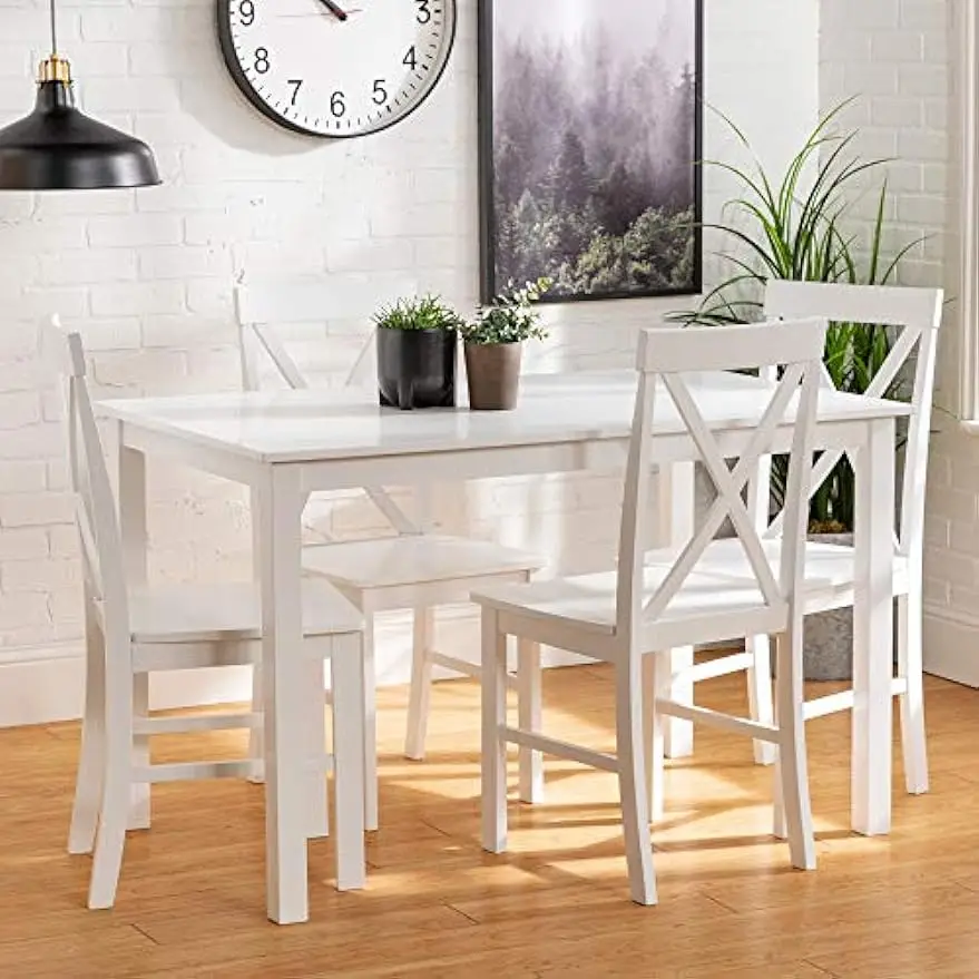 

Современный деревянный небольшой обеденный стол Walker Edison на 4 персоны, набор из 4 стульев для столовой, кухни, 48 дюймов, белый