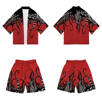 plus size new octopus print 2022 summer loose japanese streetwear cardigan men harajuku kimono suit pants design shirts yukata