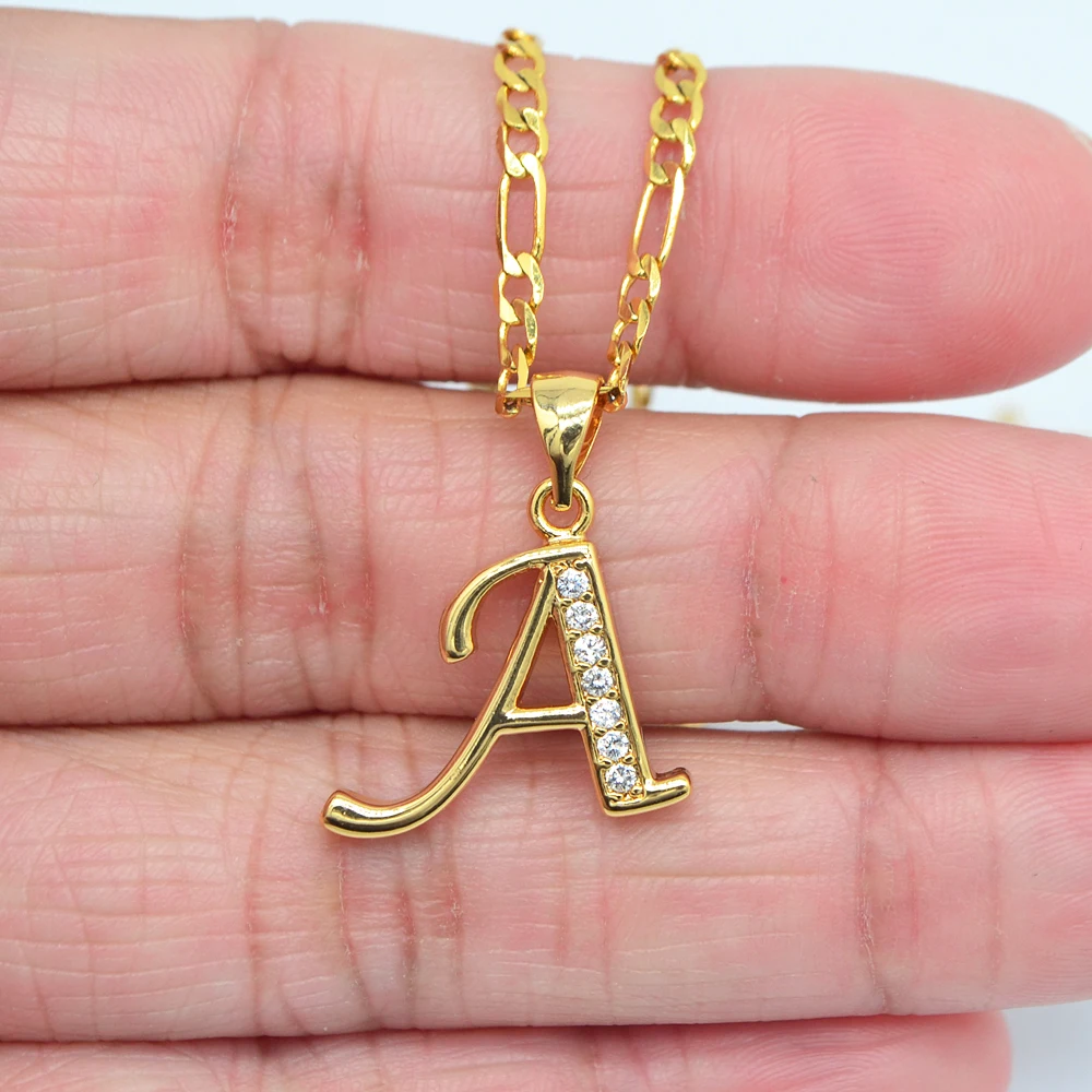 

Meftuna Yellow Gold Color Initial Letter A-Z Alphabet Necklace Pendant Charm Copper CZ Personalization Glamour Jewelry