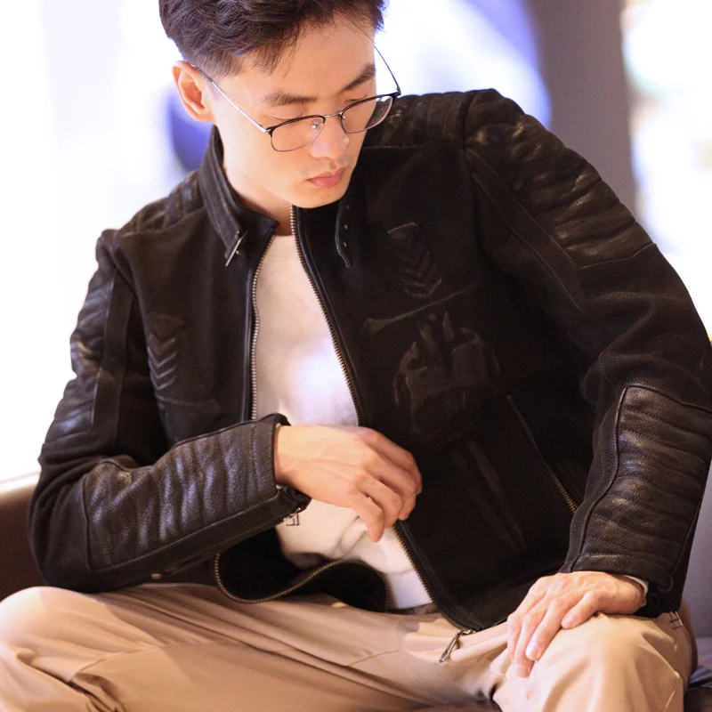 

Мотоциклетная байкерская куртка из натуральной кожи в европейском и американском стиле Мужская классическая кожаная куртка с воротником-с...