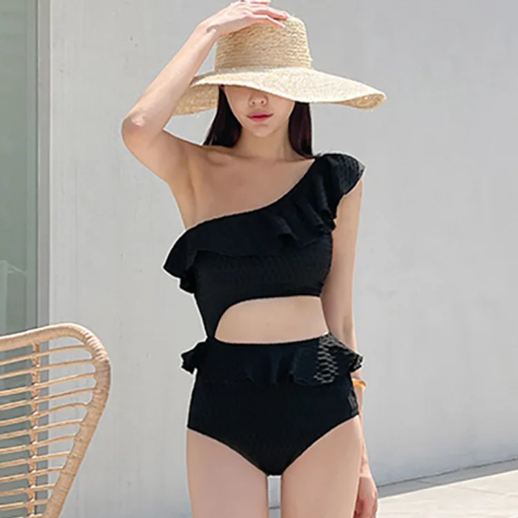 

Цельный купальник, Корейская пляжная одежда для женщин, летний купальный костюм пуш-ап, купальники для плавания, женский сексуальный купальник с оборками и вырезами