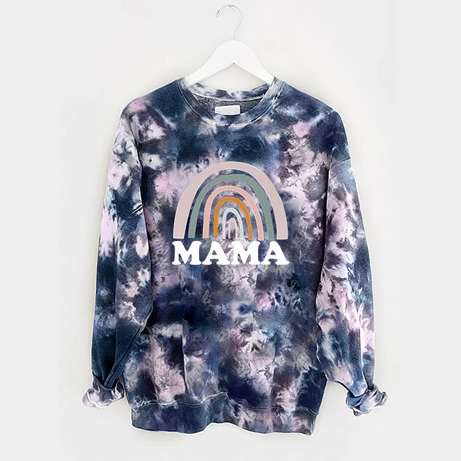 

Casual Cotton round Neck Solid Sweatshirt Women Round Neck Long Sleeve Pullover Top Shirt Retro Tie-Dye Print Women's Tops Fall
