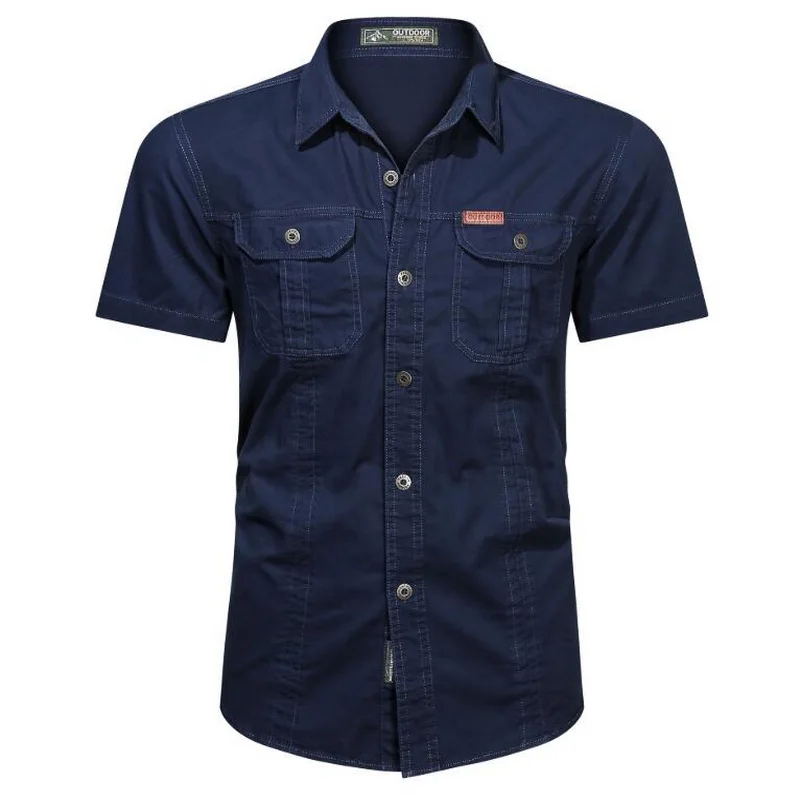 Summer Military Uniform Short-Sleeved Shirt Men's Cargo Cotton Workwear Chest Pocket Shirts Outdoor Loose Free Ironing Shirt