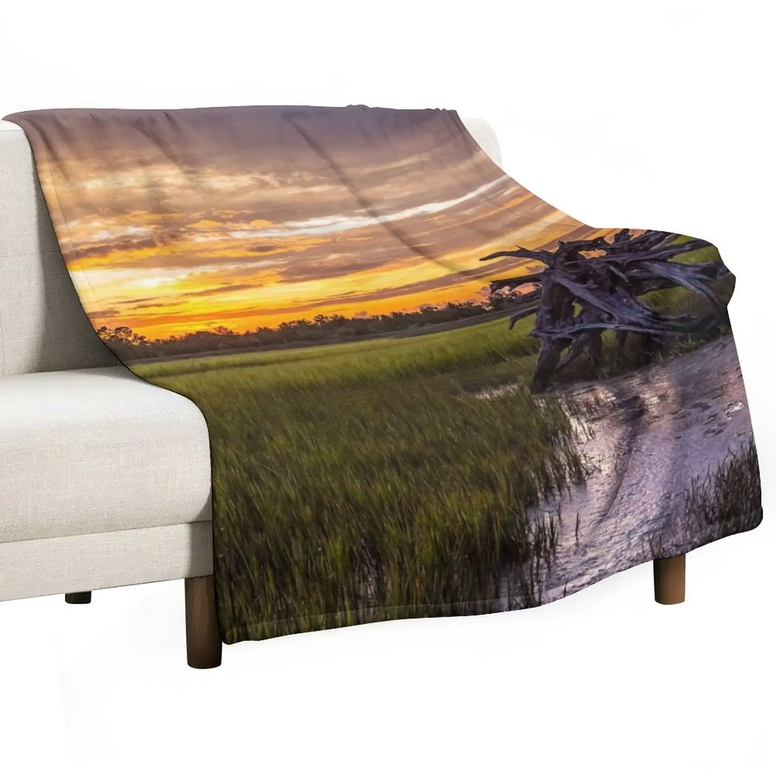 Lowcountry-одеяло в винтажном стиле из соленой болоты на закате Южной Каролине тонкое