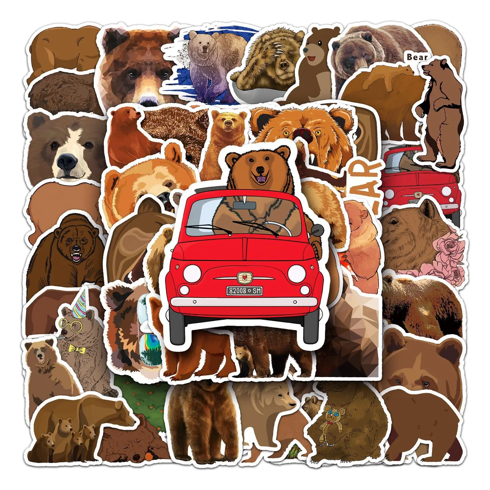 

10/30/50PCS Popular Ferocious Brown Bear Stickers Pack Skateboard Guitar Decoration DIY PVC Helmet iPad Cartoon Decal Wholesale