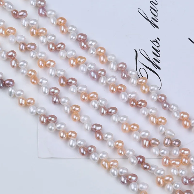 

5-6mm natural white pink purple mixed color freshwater rice pearl strands