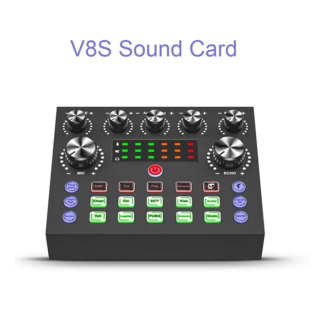 

V8 USB External Headset Microphone V8S Audio Mixer Webcast Personal Live Broadcast Sound Card For Phone Computer