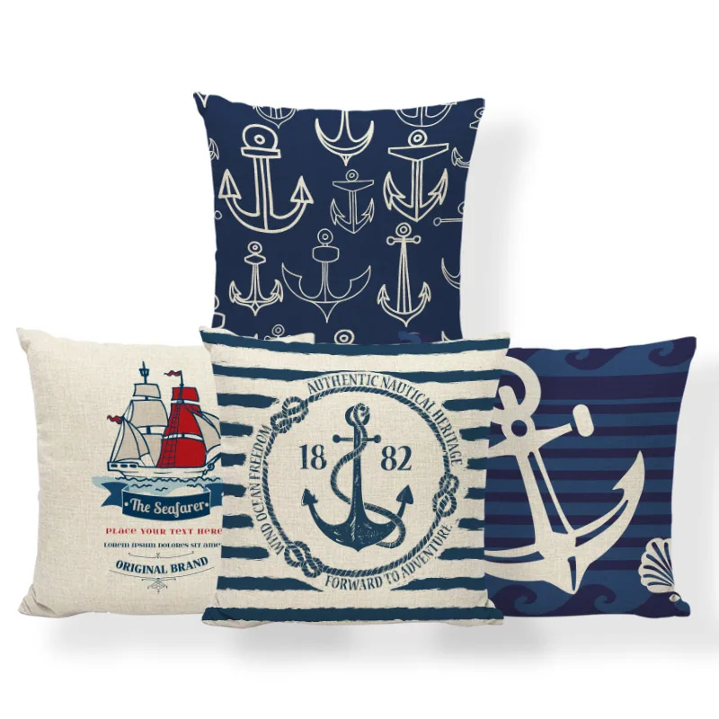 

Nautical Anchor Rudder Cushion Pillow Ocean Lighthouse Cover Pillow Boho Family For Living Room Dakimakura 45X45Cm Burlap Custom