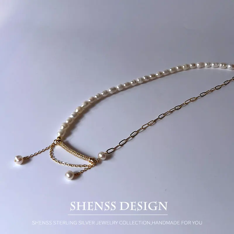 Ожерелье из натурального пресноводного жемчуга в форме риса ожерелье с медным