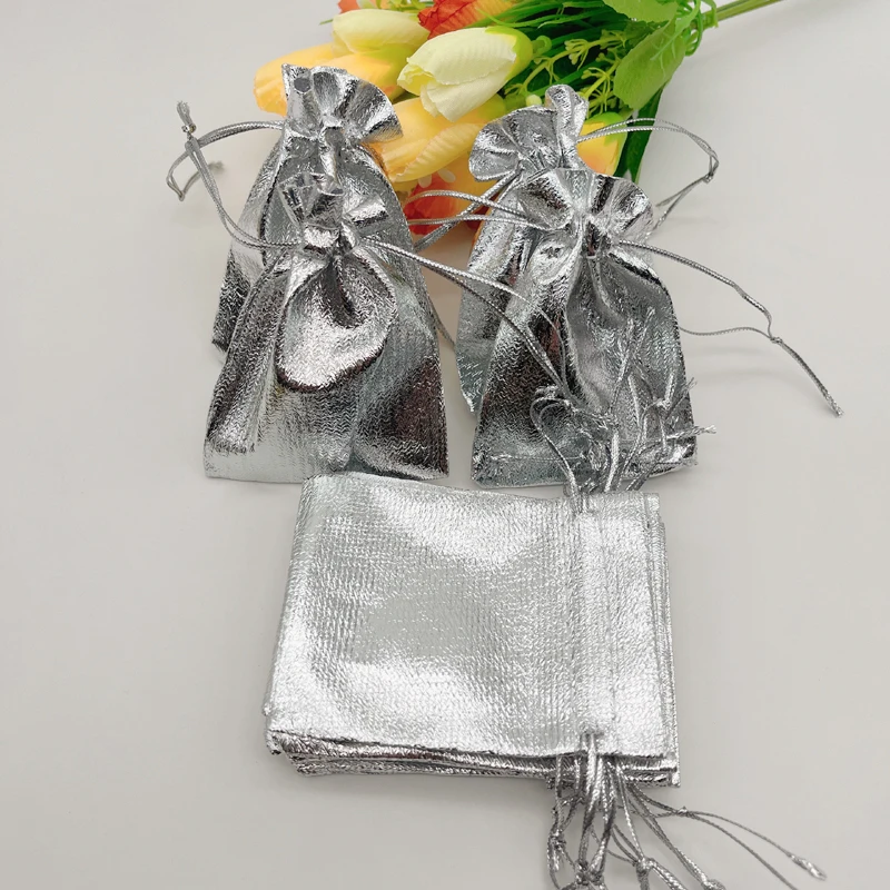 100 шт. серебряные сумки для хранения подарочная упаковка свадебный саше тканевая