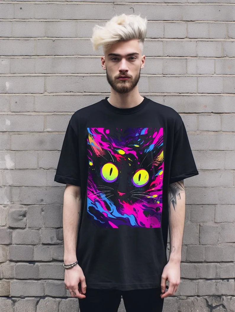 Psychedelic Weirdcore футболка с котом в стиле панк эстетика Триппи альт одежда для гранж