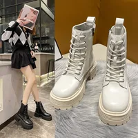 Zipper Shoes Boots Women New 2022 Round Toe Winter Footwear Lolita Rock Med Mid-Calf Ladies Autumn Rubber Mid Calf Hoof Heels L