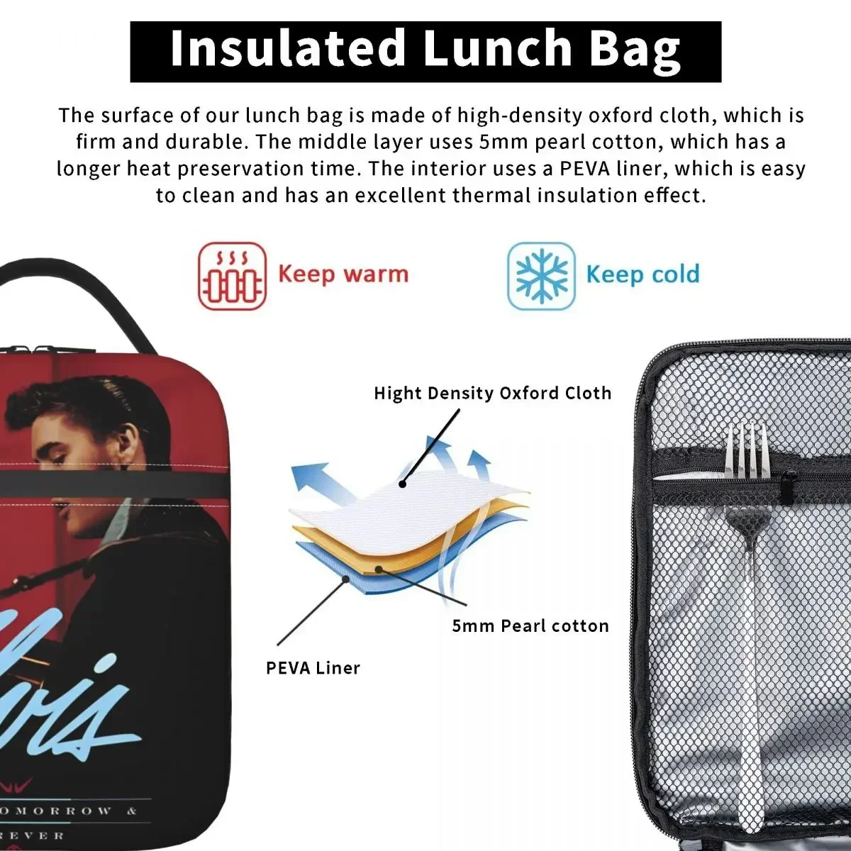 E-Elvis Presley изолированные ланч-пакеты пищевая сумка портативный термоохладитель