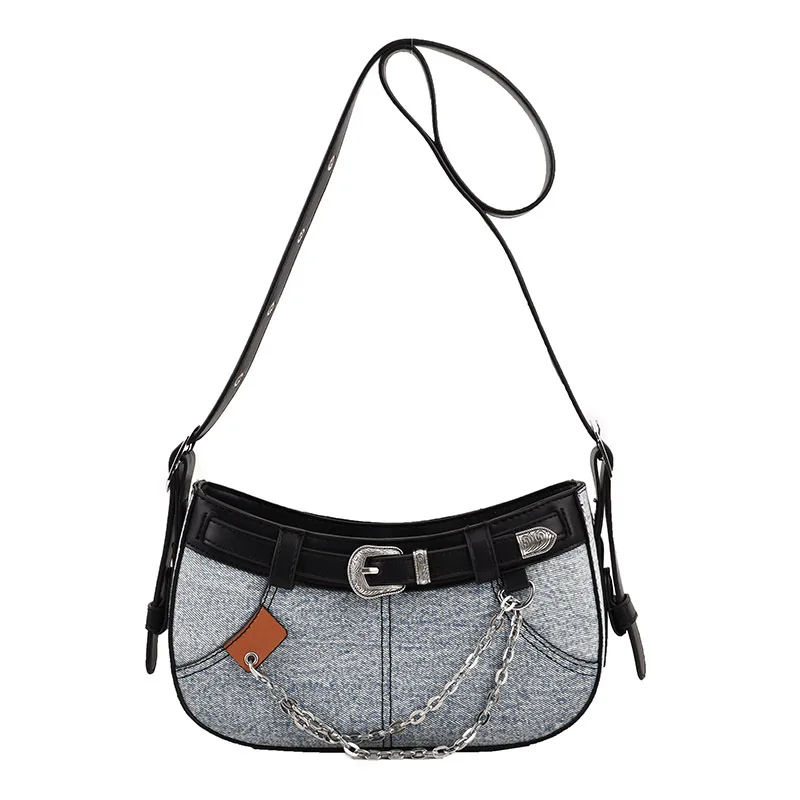 Internet Celebrity Denim Women's 2023 New Live Broadcast Niche Shoulder Korean Style Trendy Cool Casual Messenger Bag