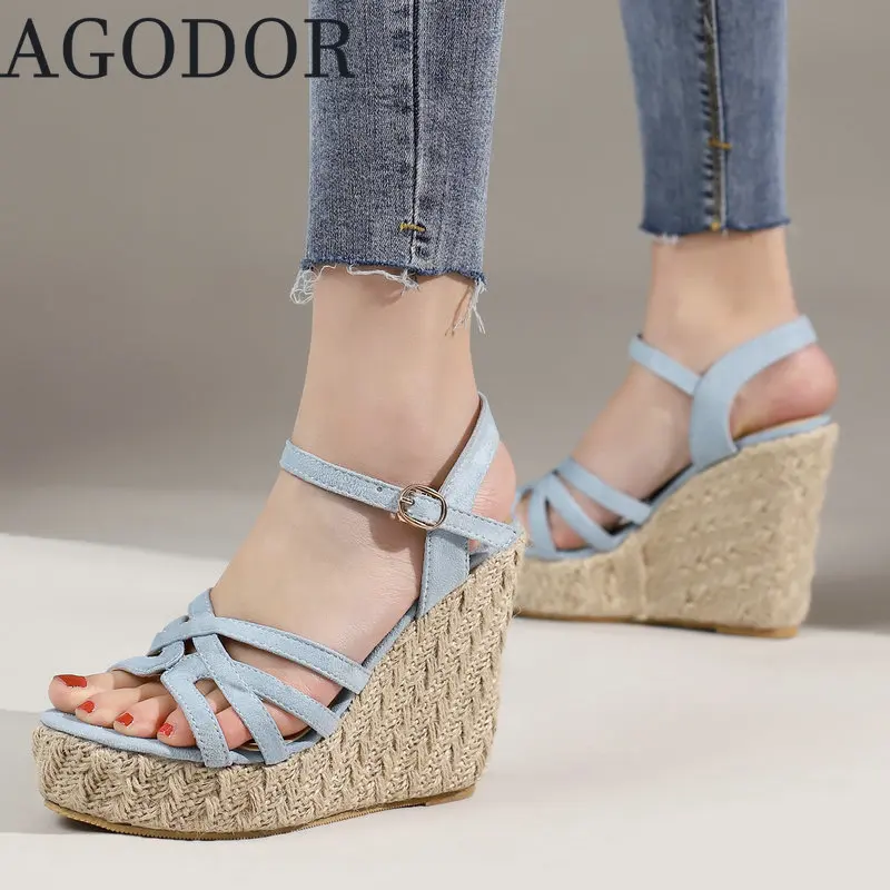 

Сандалии женские на танкетке, с открытым носком и ремешком на щиколотке