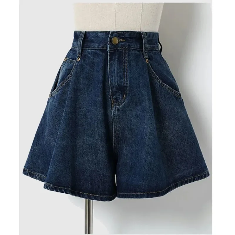 Net Infrared Wearing Slim Loose 2023 Summer Thin High Waist A-line Wide Leg Denim Shorts Women's Fashion Korean Edition ins