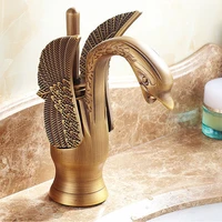 antique brass carved art animal swan style bathroom sink basin mixer tap faucet one hole single handle mnf177
