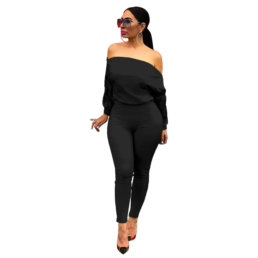 GL6193 Women's Jumpsuit Spring and Autumn Fashion Sexy Solid Color Double Zipper Off-the-Shoulder One-Line Neck Jumpsuit Women